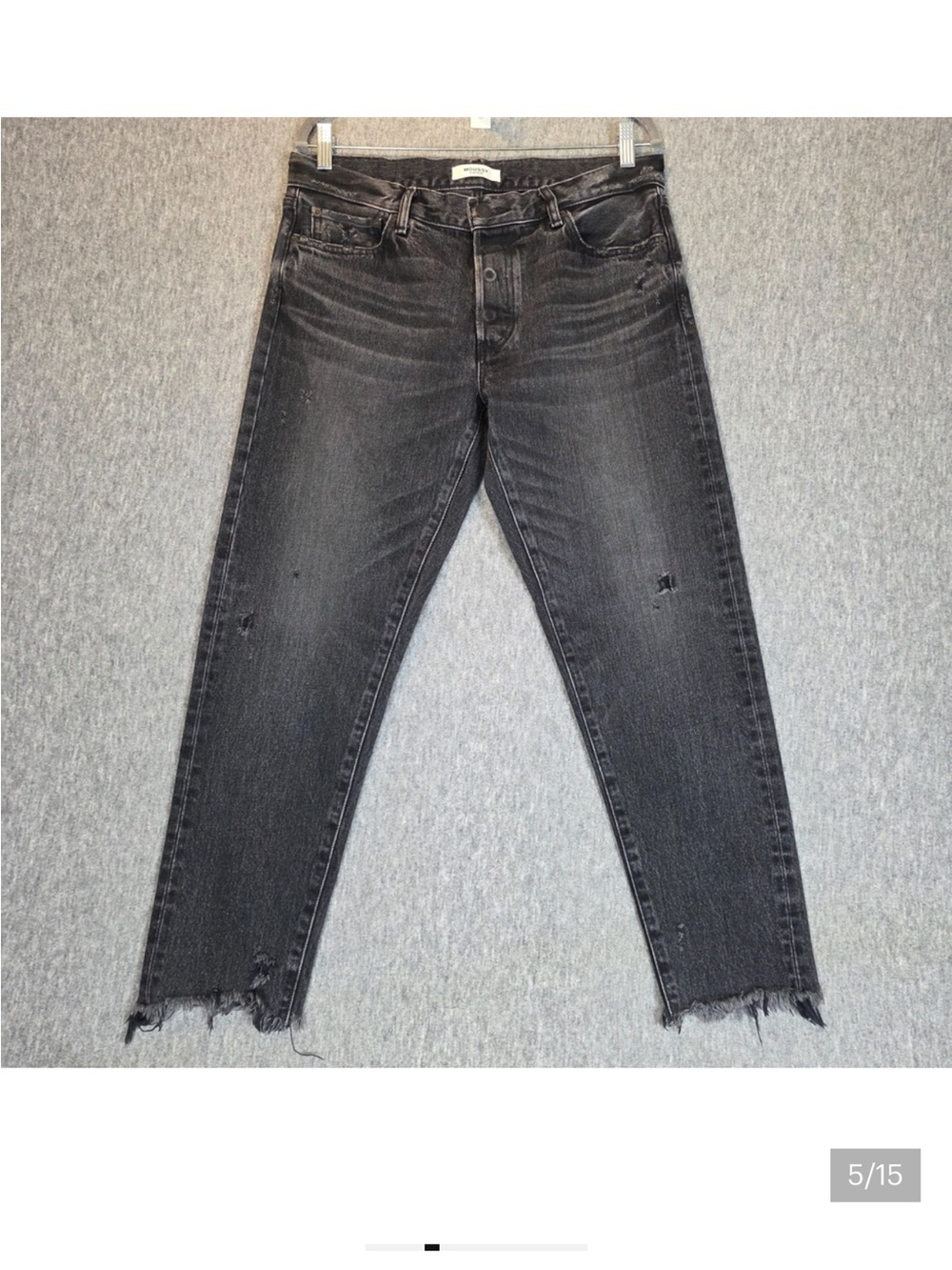 Moussy Vintage Kelley Tapered Distressed Black Jeans Raw Hem Sz 34